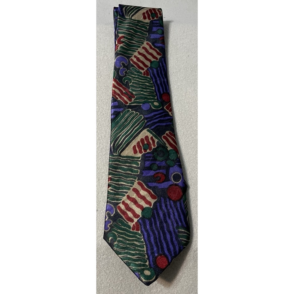 Vintage Oleg Cassini Men's Tie 4 X 57 Blue‎ Green Red Tan Abstract